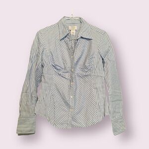 🔥LAST CHANCE! 5 for $15 Ann Taylor Blue & White Striped Button-Down Top 2P